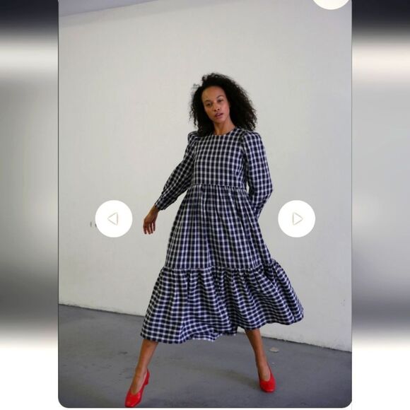 NWOT Mr. Larkin 'May' Plaid Long Sleeve Maxi Dress in Navy Plaid sz XS
